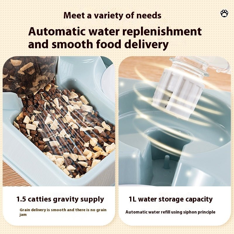 Automatic Pet Feeder Water Dispenser Integrated Cat Food Holder Bowl Double Bowl Drinking Bowl Pet - FURRY WHOOF