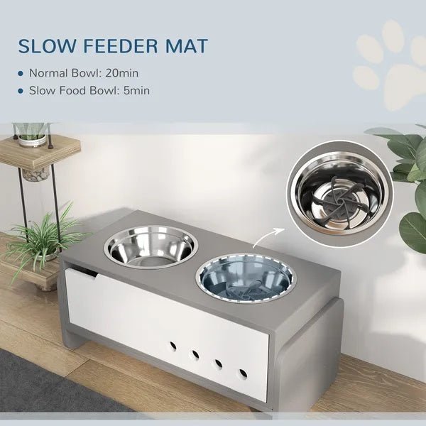 Elevated Dog Bowls, 3 Height Adjustable Raised Dog Bowls W Slow Feeder Mat, Stand, For Medium To Extra Large Dogs - FURRY WHOOF