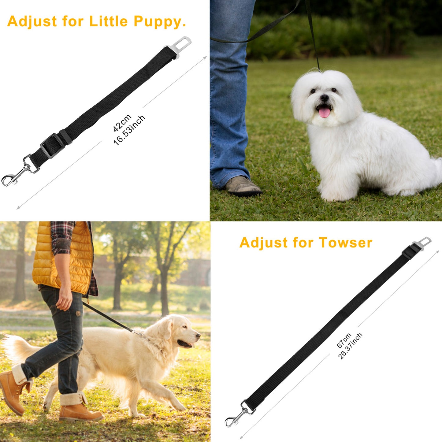 2Pcs Pet Dog Seat Belt Leash Adjustable Pet Dog Cat Safety Leads Harness Car Vehicle Nylon Fabric Seatbelt Strap - FURRY WHOOF