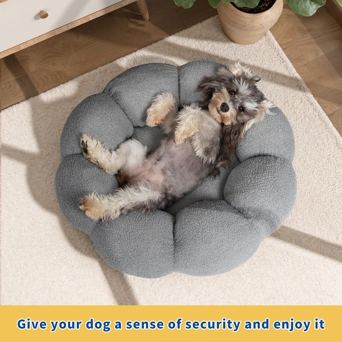 Calming Cat Beds For Indoor Cats Fluffy Flower Cat Dog Bed In Plush Teddy Sherpa Round Donut Cuddler Puppy Bed Non Slip Machine Washable Pet Bed - FURRY WHOOF