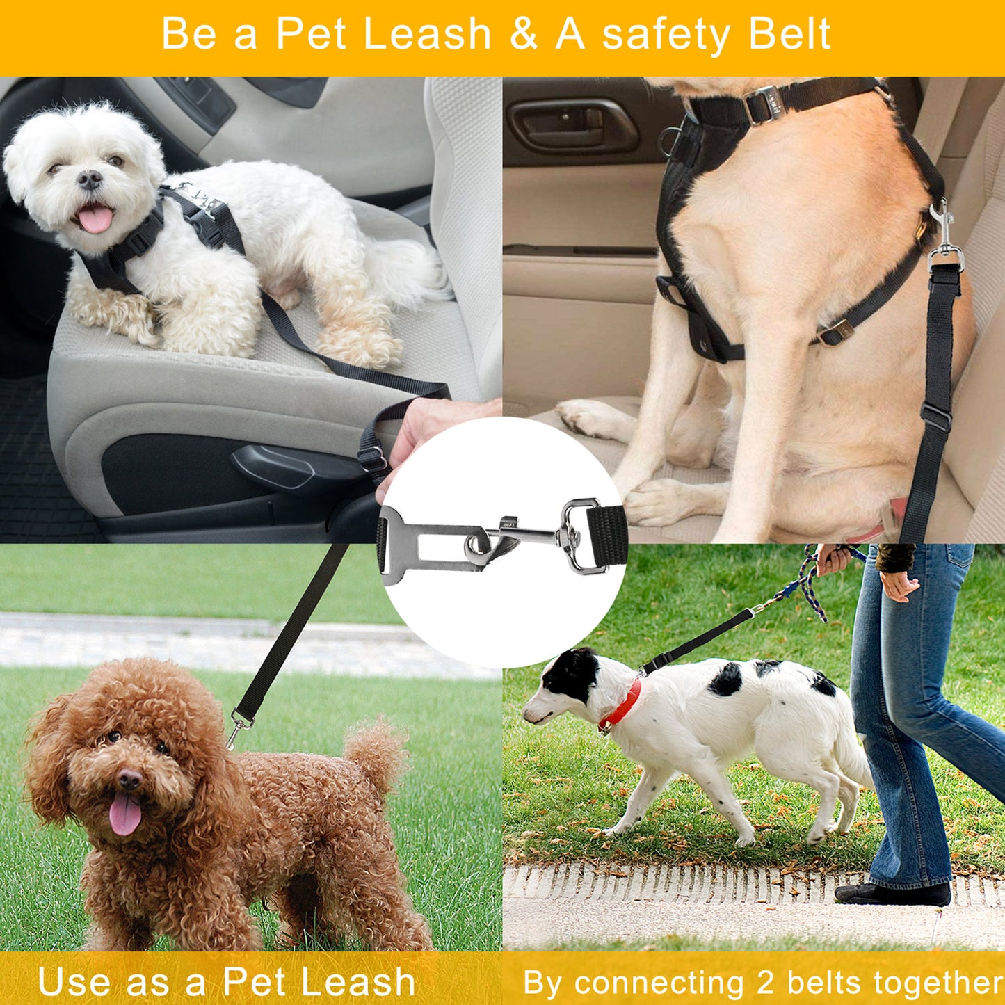 2Pcs Pet Dog Seat Belt Leash Adjustable Pet Dog Cat Safety Leads Harness Car Vehicle Nylon Fabric Seatbelt Strap - FURRY WHOOF