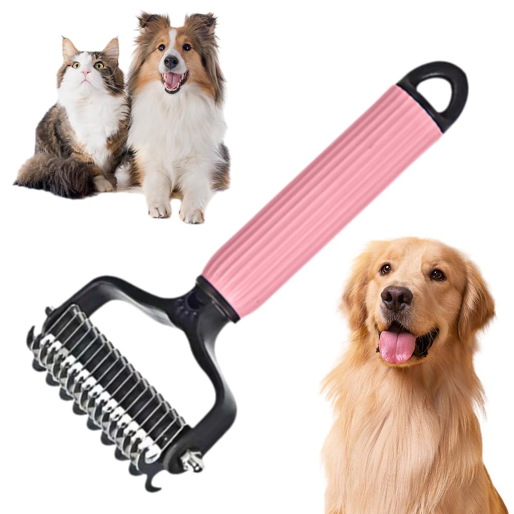 Upgraded Pet Safe Dematting Comb For Dogs Cats Deshedding Undercoat Rake With Double - Sided Stainless Steel Teeth Dogs Cats Grooming Brush For Detangling Thinning Shedding - FURRY WHOOF