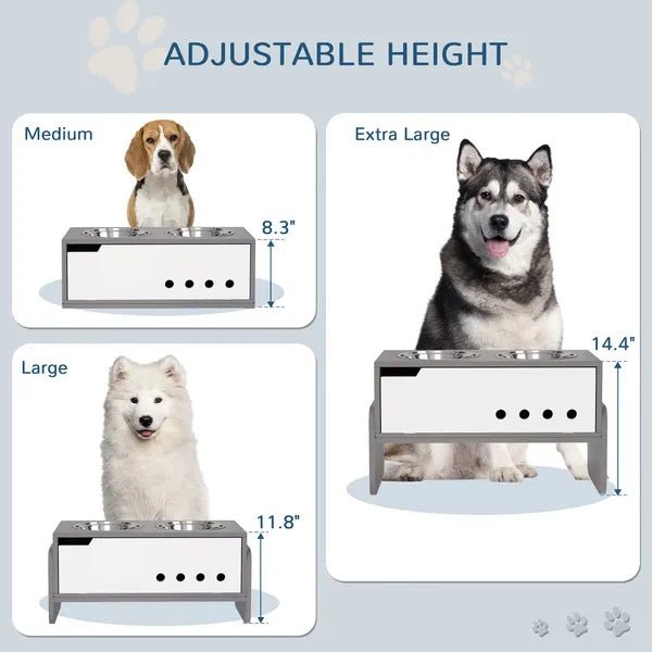 Elevated Dog Bowls, 3 Height Adjustable Raised Dog Bowls W Slow Feeder Mat, Stand, For Medium To Extra Large Dogs - FURRY WHOOF
