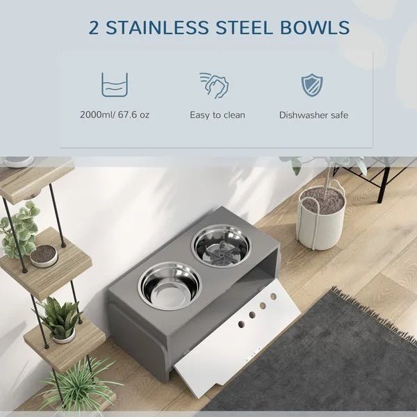 Elevated Dog Bowls, 3 Height Adjustable Raised Dog Bowls W Slow Feeder Mat, Stand, For Medium To Extra Large Dogs - FURRY WHOOF