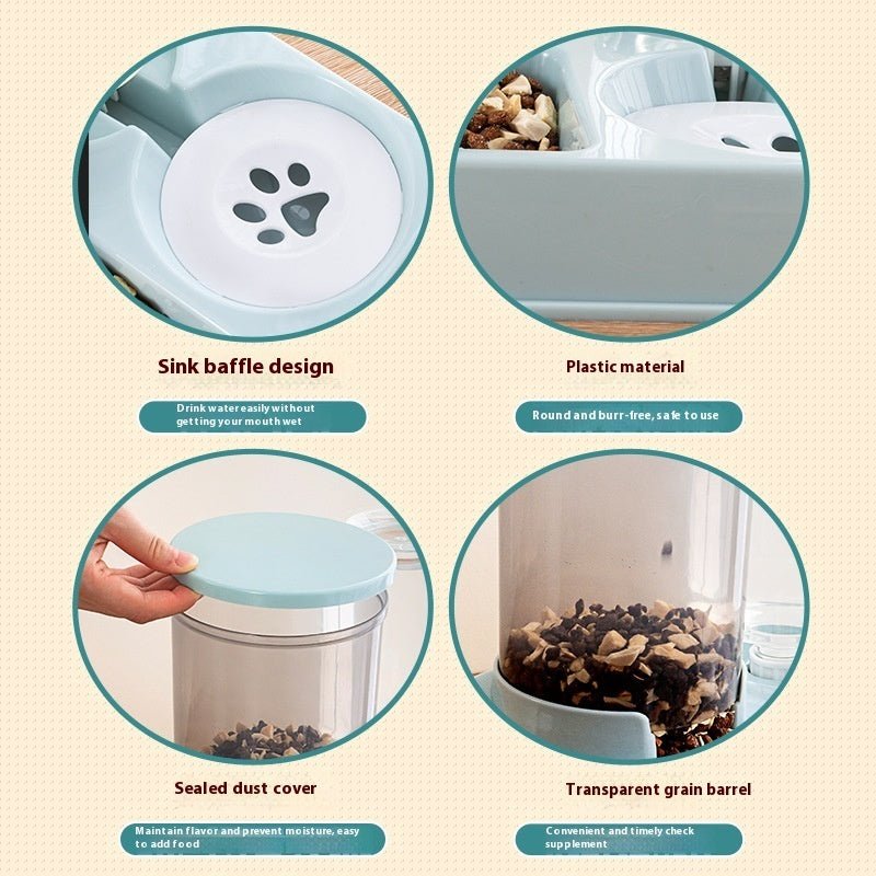 Automatic Pet Feeder Water Dispenser Integrated Cat Food Holder Bowl Double Bowl Drinking Bowl Pet - FURRY WHOOF