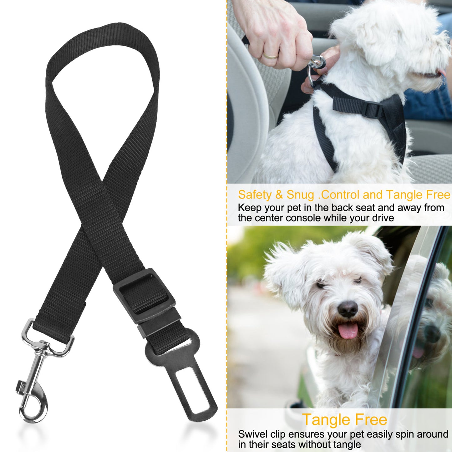 2Pcs Pet Dog Seat Belt Leash Adjustable Pet Dog Cat Safety Leads Harness Car Vehicle Nylon Fabric Seatbelt Strap - FURRY WHOOF