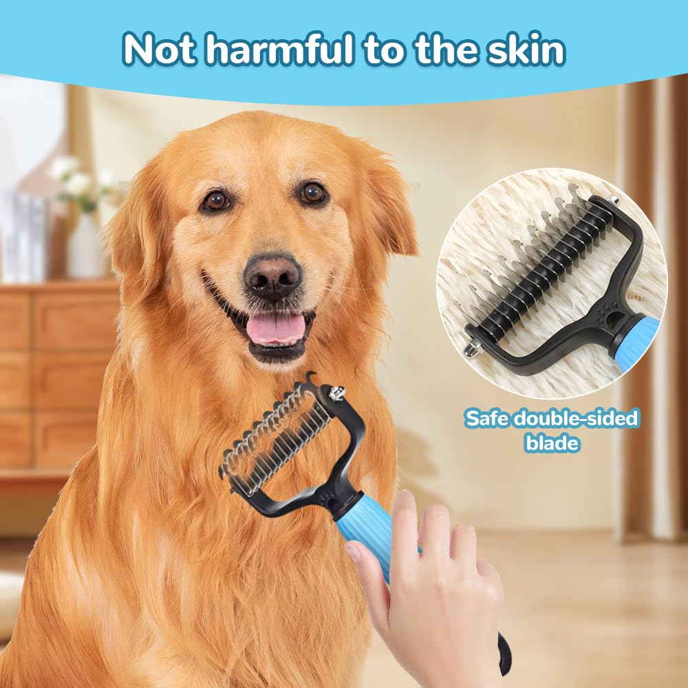 Upgraded Pet Safe Dematting Comb For Dogs Cats Deshedding Undercoat Rake With Double - Sided Stainless Steel Teeth Dogs Cats Grooming Brush For Detangling Thinning Shedding - FURRY WHOOF