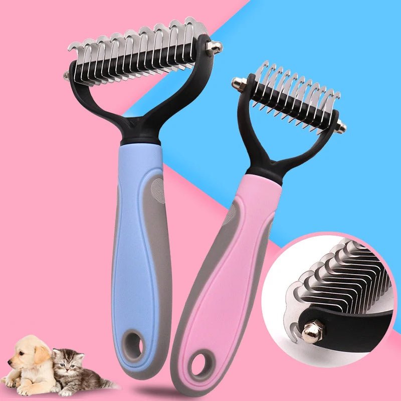 Pets Fur Knot Cutter Dog Grooming Shedding Tools Pet Cat Hair Removal Double - sided Comb Brush - FURRY WHOOF