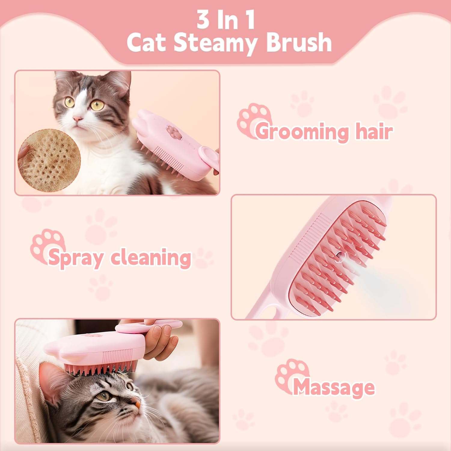 Innovative 3 In 1 Pet Steam Brush Shedding Massage And Grooming In One Perfect For Dogs And Cats Short And Long Hair Static Flying Hair Remover And Water Sprayer - FURRY WHOOF
