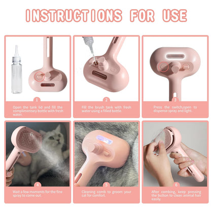 Spray Cat Brush For Shedding Water Brush For Cats And Dogs Pet Hair Removal Comb With Water Tank And Release Button Steamy Cat Brush Pet Spray Hair Comb - FURRY WHOOF