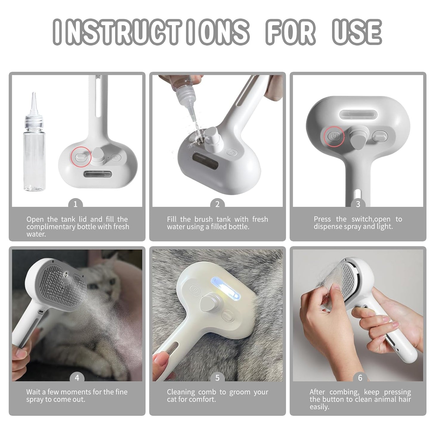 Spray Cat Brush For Shedding Water Brush For Cats And Dogs Pet Hair Removal Comb With Water Tank And Release Button Steamy Cat Brush Pet Spray Hair Comb - FURRY WHOOF