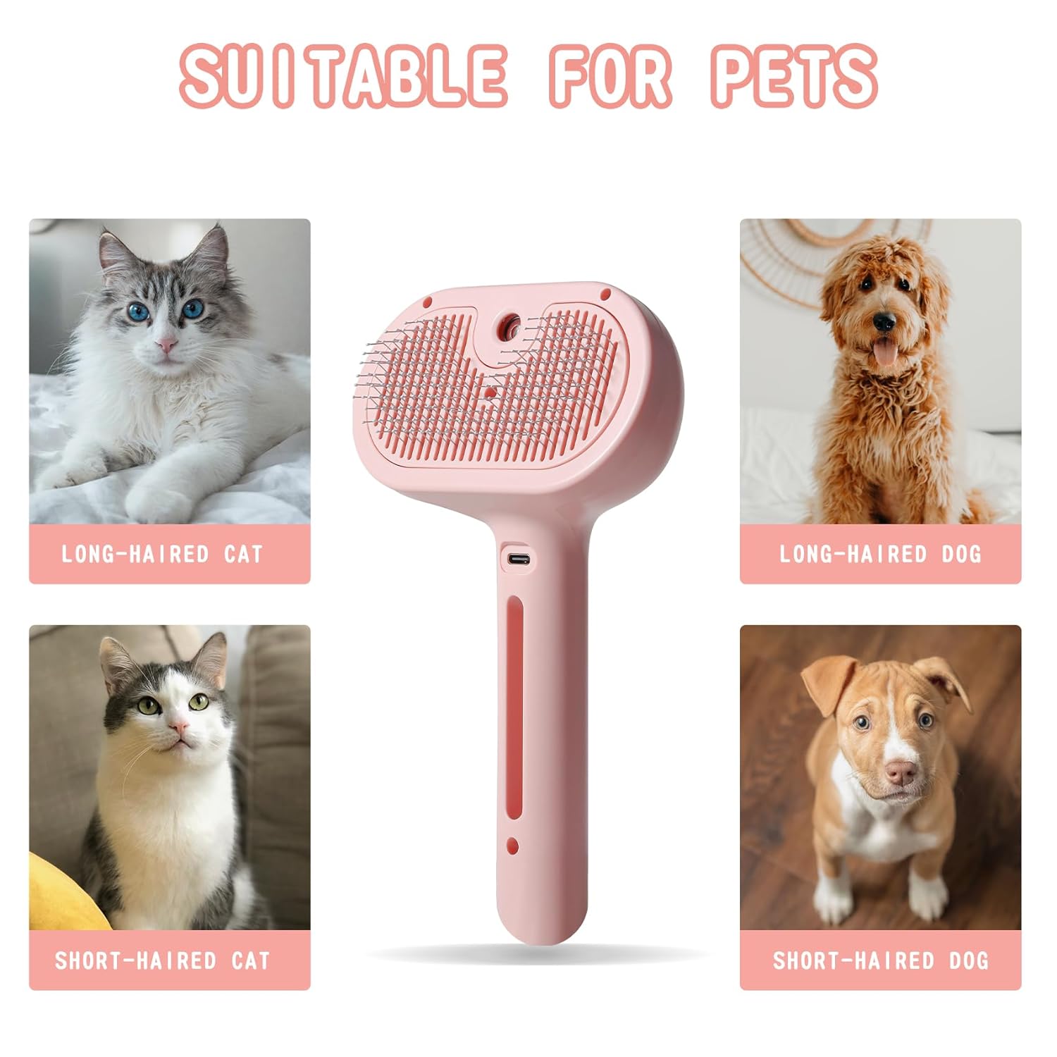 Spray Cat Brush For Shedding Water Brush For Cats And Dogs Pet Hair Removal Comb With Water Tank And Release Button Steamy Cat Brush Pet Spray Hair Comb - FURRY WHOOF