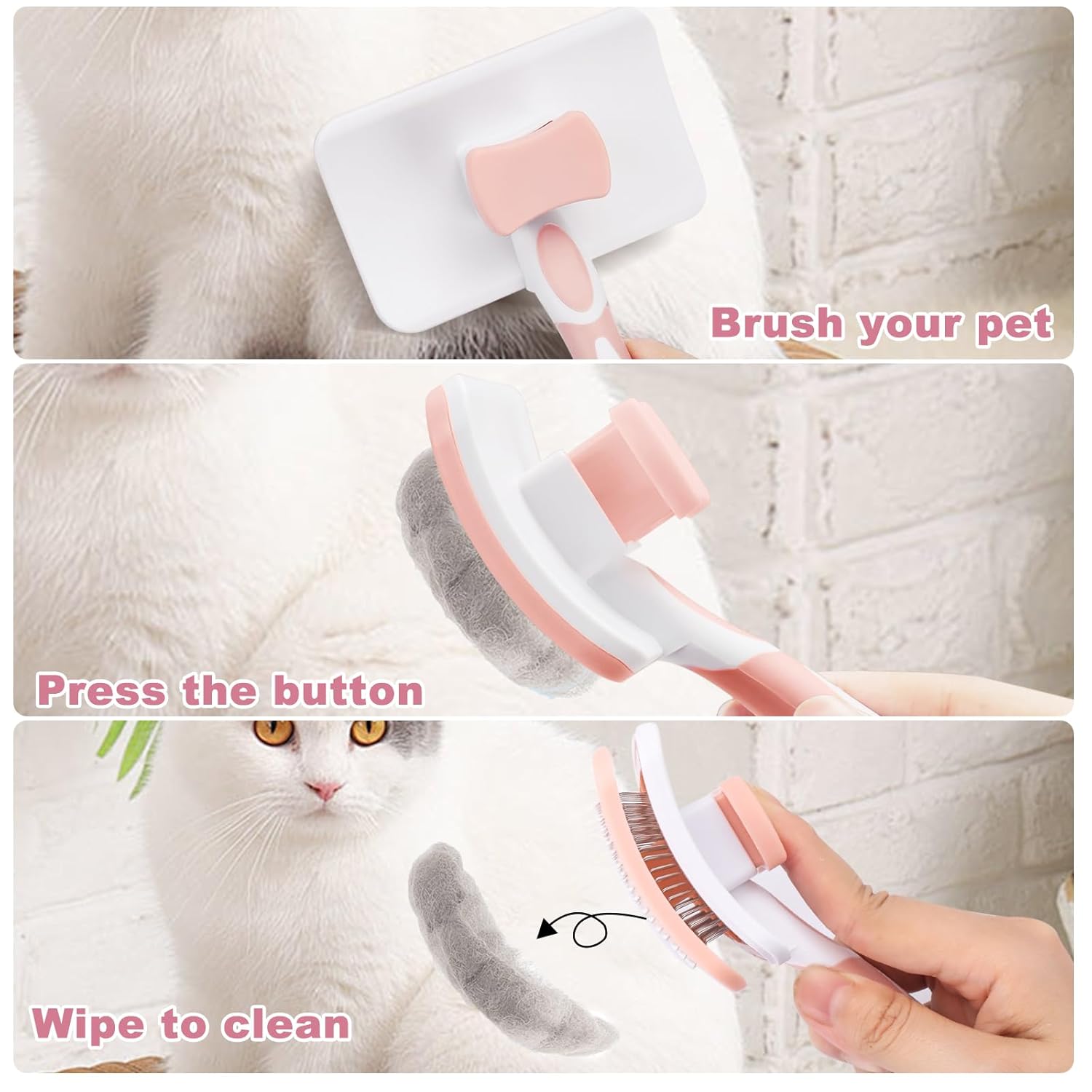 Pet Self Cleaning Slicker Brush Pet Hair Brush Dog Brush Cat Brush For Shedding Hair Pet Hair Removal Tool Safe Massage Comb For Long Middle - long, Short Hair - FURRY WHOOF