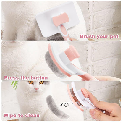 Pet Self Cleaning Slicker Brush Pet Hair Brush Dog Brush Cat Brush For Shedding Hair Pet Hair Removal Tool Safe Massage Comb For Long Middle - long, Short Hair - FURRY WHOOF