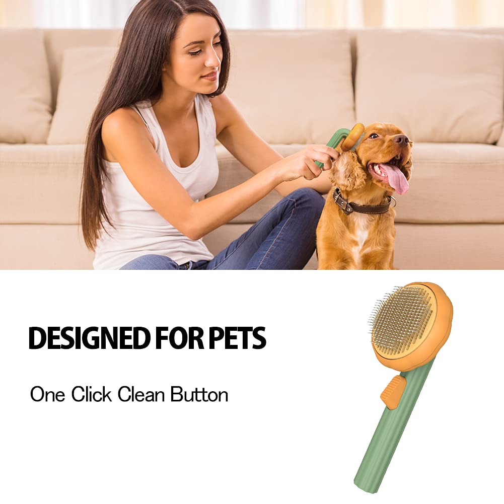 Pet Pumpkin Brush, Pet Grooming Self Cleaning Slicker Brush For Dogs Cats Puppy Rabbit, Cat Brush Grooming Gently Removes Loose Undercoat, Mats Tangled Hair Slicker Brush - FURRY WHOOF