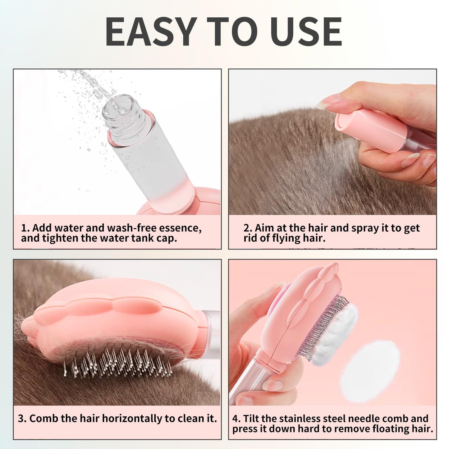 Spray Cat Brushes For Indoor Cats With Release Button Cat Brush For Shedding Massage Grooming Self Cleaning Slicker Brush For Dogs Cats Pet Brush Comb For Long Short Hair Cats Remove Loose Fur - FURRY WHOOF
