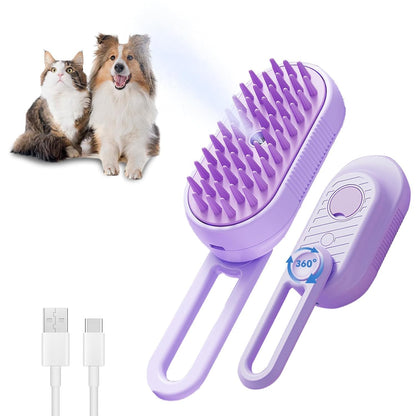 Cat Steam Brush For Shedding 3 In 1 Cat Steamy Brush Cleanser With Foldable Handle Pet Spa Brush For Cats Dogs Defur Comb For Cats Steam Brush For Cats Pet Spray Hair Removal Comb - FURRY WHOOF