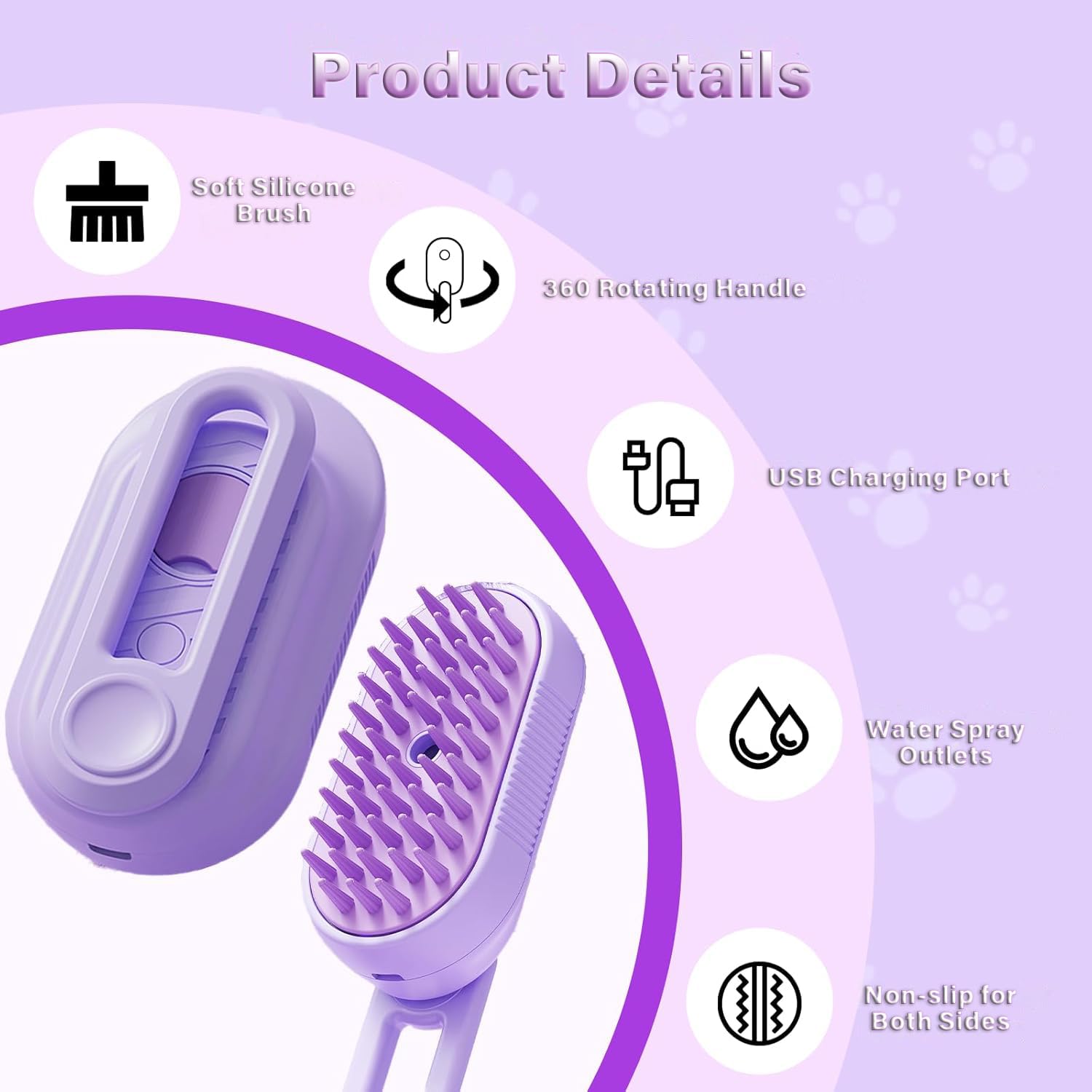 Cat Steam Brush For Shedding 3 In 1 Cat Steamy Brush Cleanser With Foldable Handle Pet Spa Brush For Cats Dogs Defur Comb For Cats Steam Brush For Cats Pet Spray Hair Removal Comb - FURRY WHOOF