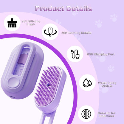 Cat Steam Brush For Shedding 3 In 1 Cat Steamy Brush Cleanser With Foldable Handle Pet Spa Brush For Cats Dogs Defur Comb For Cats Steam Brush For Cats Pet Spray Hair Removal Comb - FURRY WHOOF