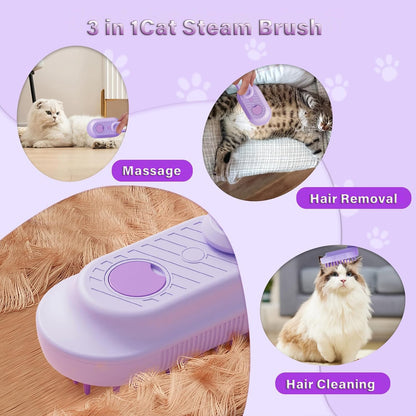Cat Steam Brush For Shedding 3 In 1 Cat Steamy Brush Cleanser With Foldable Handle Pet Spa Brush For Cats Dogs Defur Comb For Cats Steam Brush For Cats Pet Spray Hair Removal Comb - FURRY WHOOF