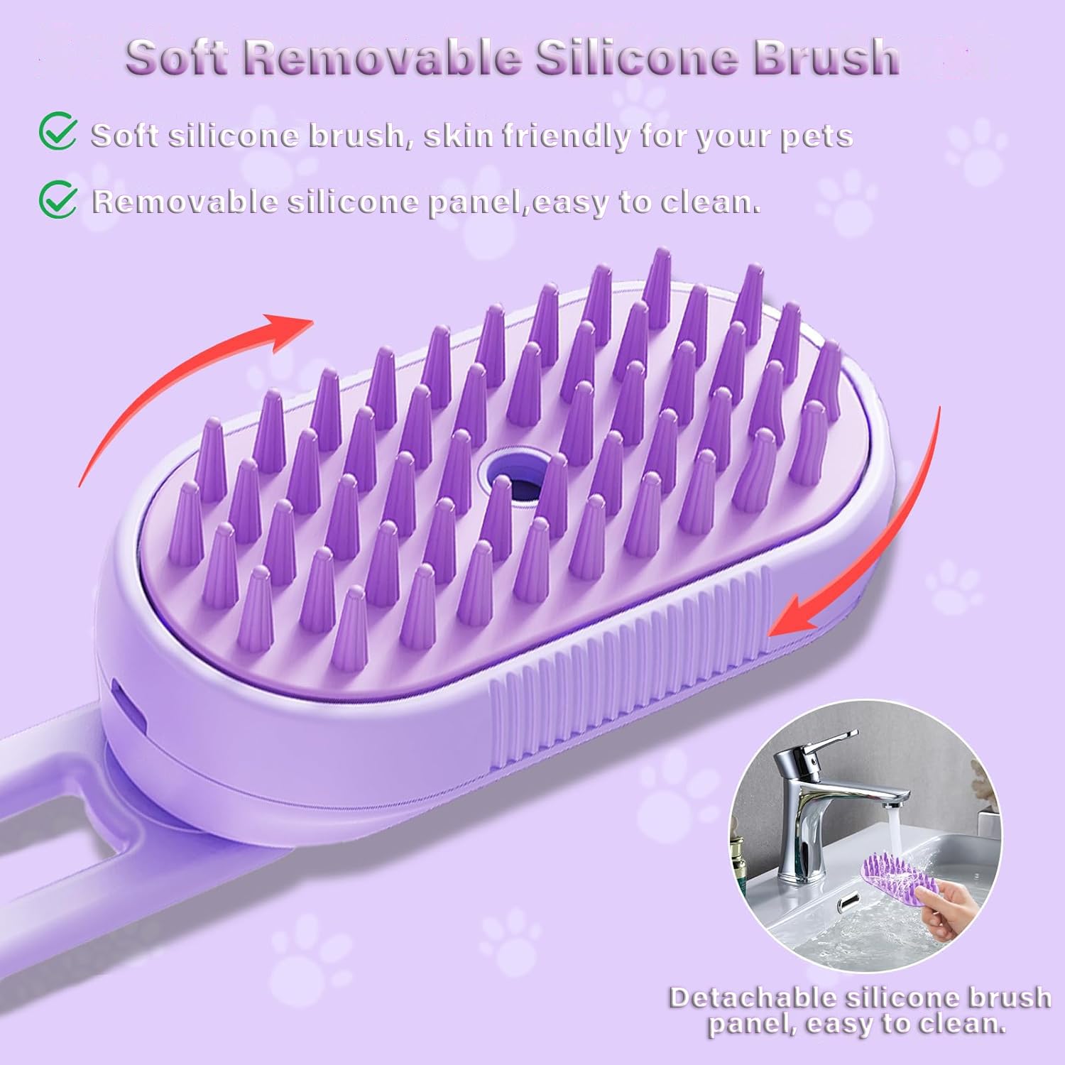 Cat Steam Brush For Shedding 3 In 1 Cat Steamy Brush Cleanser With Foldable Handle Pet Spa Brush For Cats Dogs Defur Comb For Cats Steam Brush For Cats Pet Spray Hair Removal Comb - FURRY WHOOF