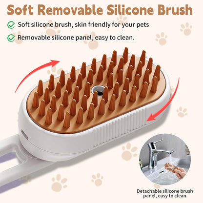 Cat Steam Brush For Shedding 3 In 1 Cat Steamy Brush Cleanser With Foldable Handle Pet Spa Brush For Cats Dogs Defur Comb For Cats Steam Brush For Cats Pet Spray Hair Removal Comb - FURRY WHOOF