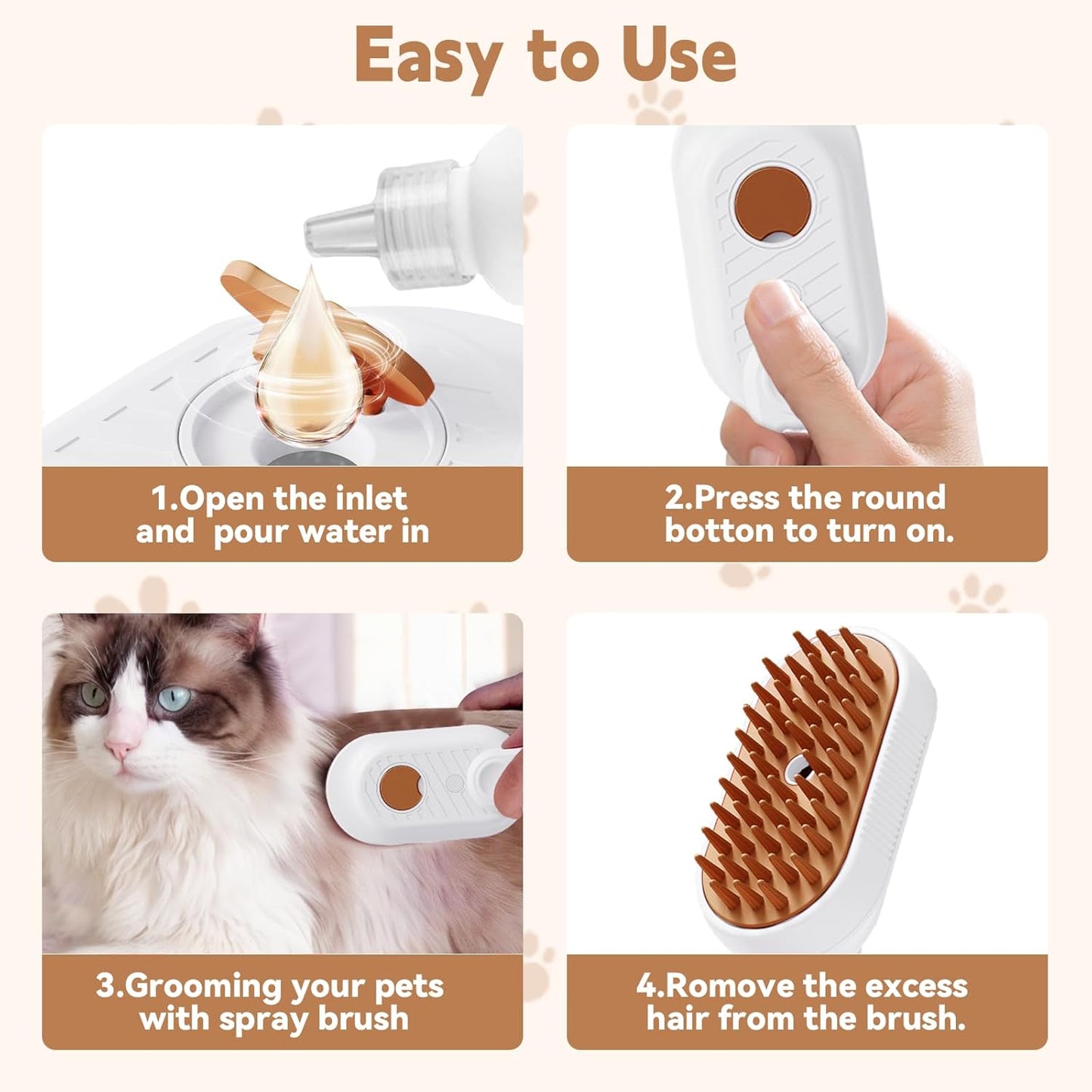 Cat Steam Brush For Shedding 3 In 1 Cat Steamy Brush Cleanser With Foldable Handle Pet Spa Brush For Cats Dogs Defur Comb For Cats Steam Brush For Cats Pet Spray Hair Removal Comb - FURRY WHOOF