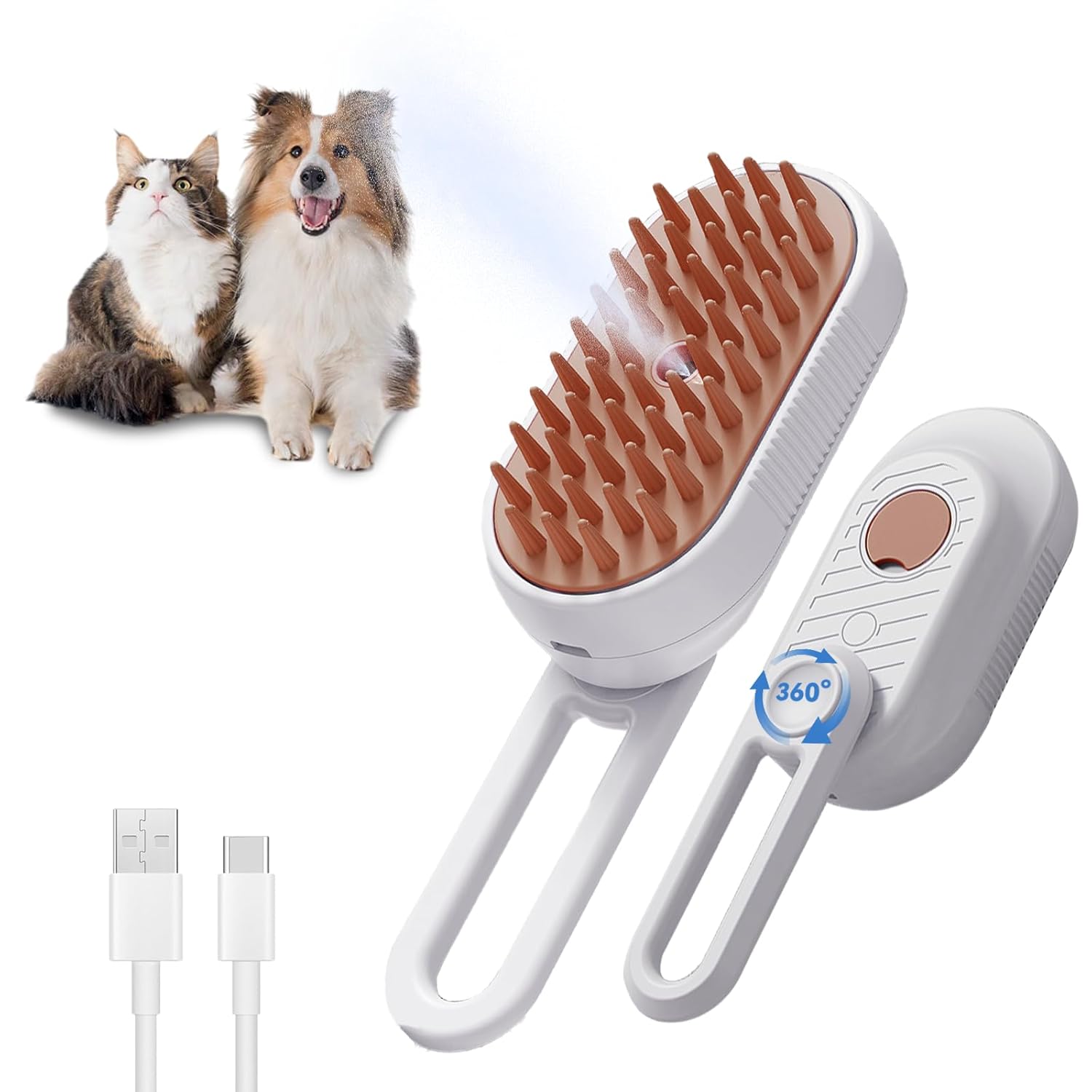 Cat Steam Brush For Shedding 3 In 1 Cat Steamy Brush Cleanser With Foldable Handle Pet Spa Brush For Cats Dogs Defur Comb For Cats Steam Brush For Cats Pet Spray Hair Removal Comb - FURRY WHOOF