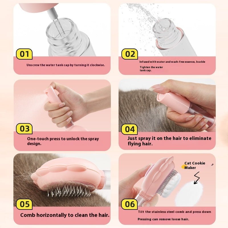 2 In 1 Self Cleaning Dog Brush Comb With Spray Pets Grooming Hair Remover Combs Brush Floating Hair Pet Grooming Brush Pet Products - FURRY WHOOF