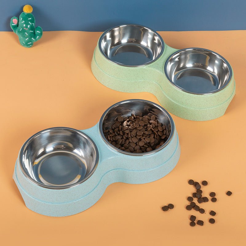 Double Pet Bowls Dog Food Water Feeder Stainless Steel Pet Drinking Dish Feeder Cat Puppy Feeding Supplies Small Dog Accessories - FURRY WHOOF