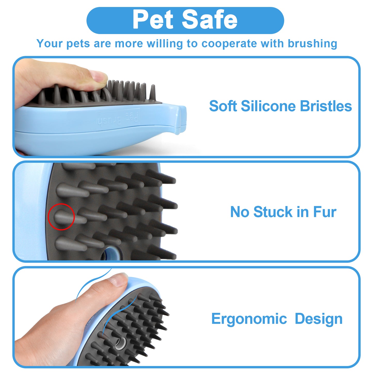 Cat Steam Brush For Shedding - Steamy Cat Brush For Indoor Cats, Cat Hair Steam Brush For Massage, Spritz Defur Comb For Cats, Pet Steamer For Dogs - FURRY WHOOF