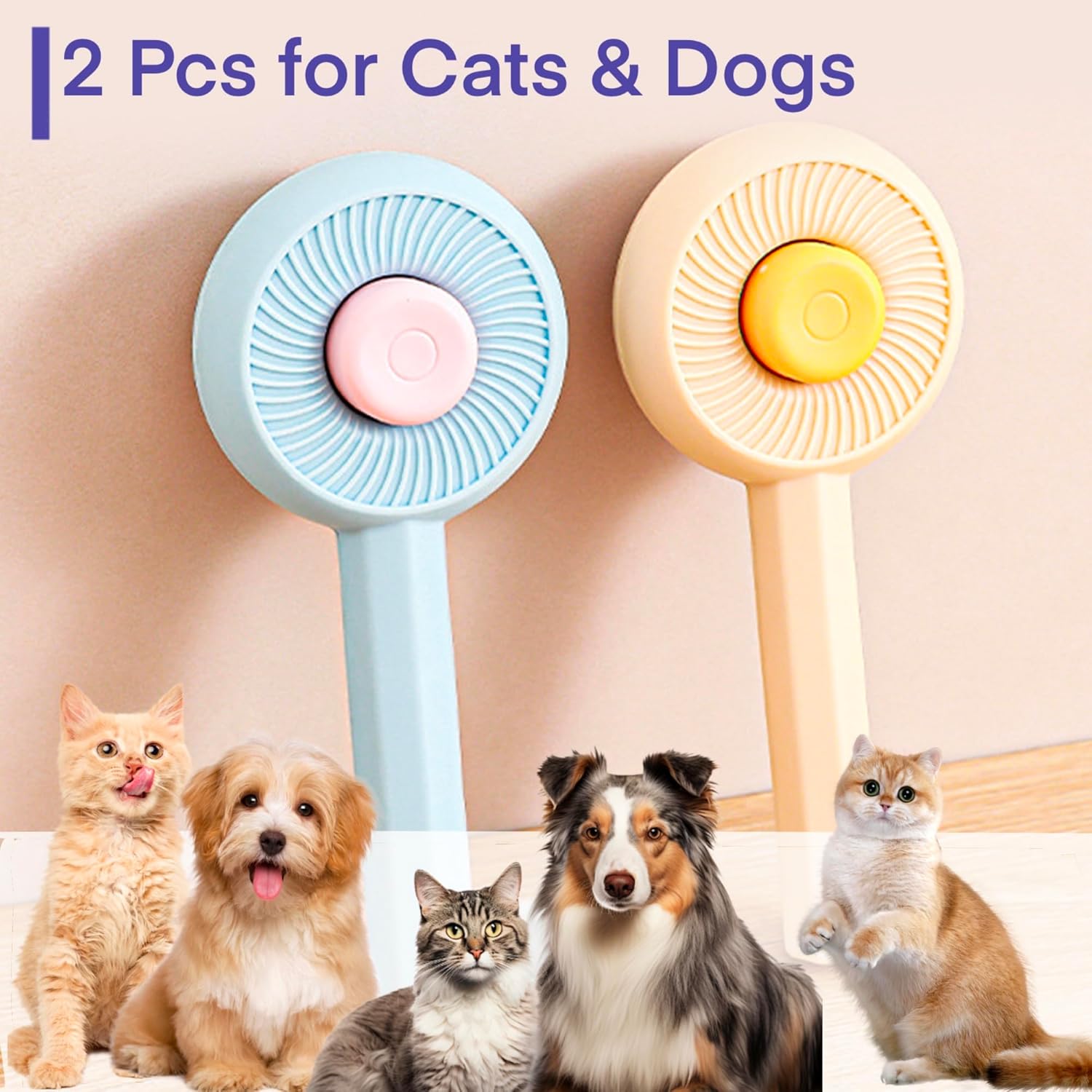 Cat Grooming Brushes Pet Hair Cleaner Brush Pet Massage Brushes For Cats Dogs With Self - Cleaning Button Pet Shedding Brush For Removing Tangles Loose Fur - FURRY WHOOF