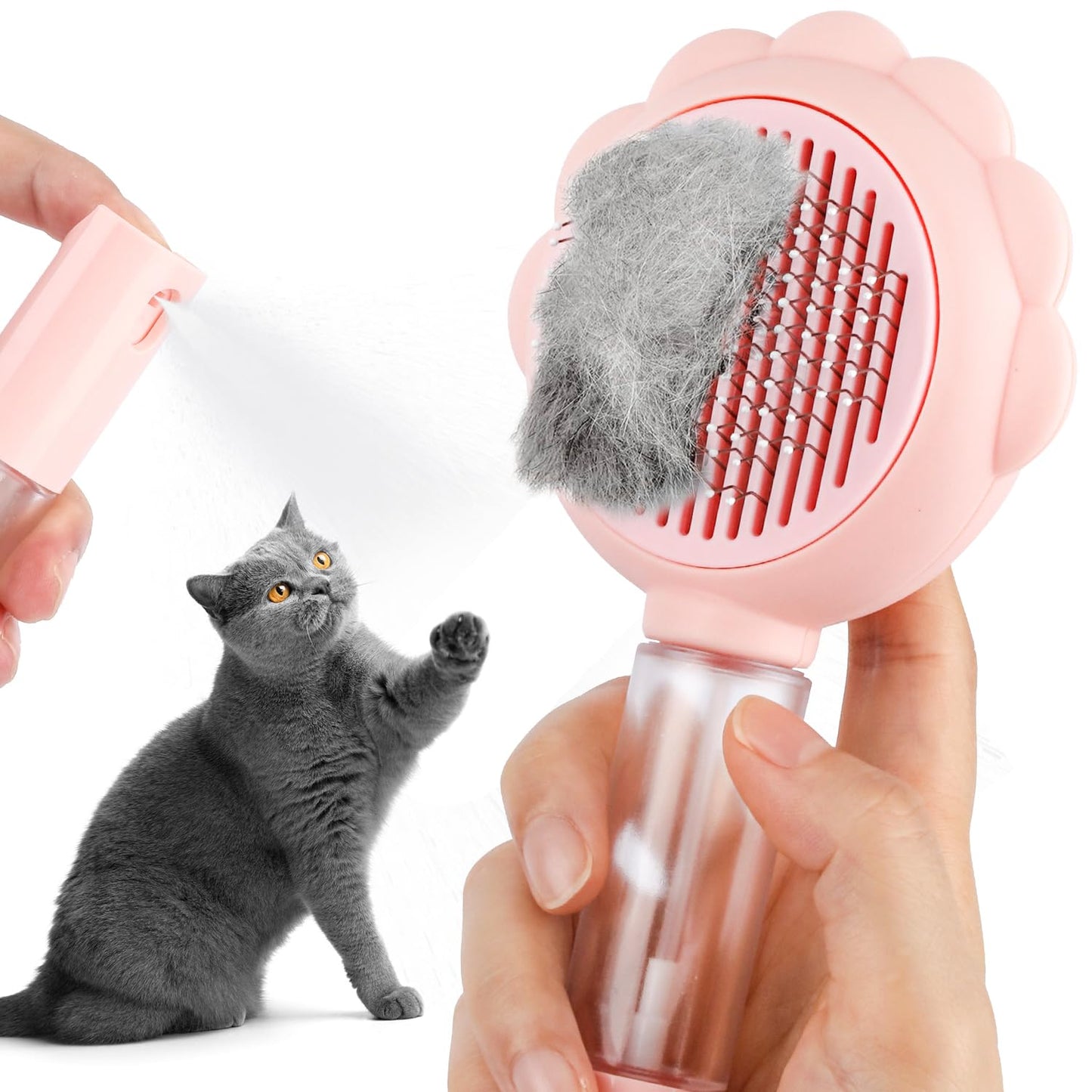 Spray Cat Brushes For Indoor Cats With Release Button Cat Brush For Shedding Massage Grooming Self Cleaning Slicker Brush For Dogs Cats Pet Brush Comb For Long Short Hair Cats Remove Loose Fur - FURRY WHOOF