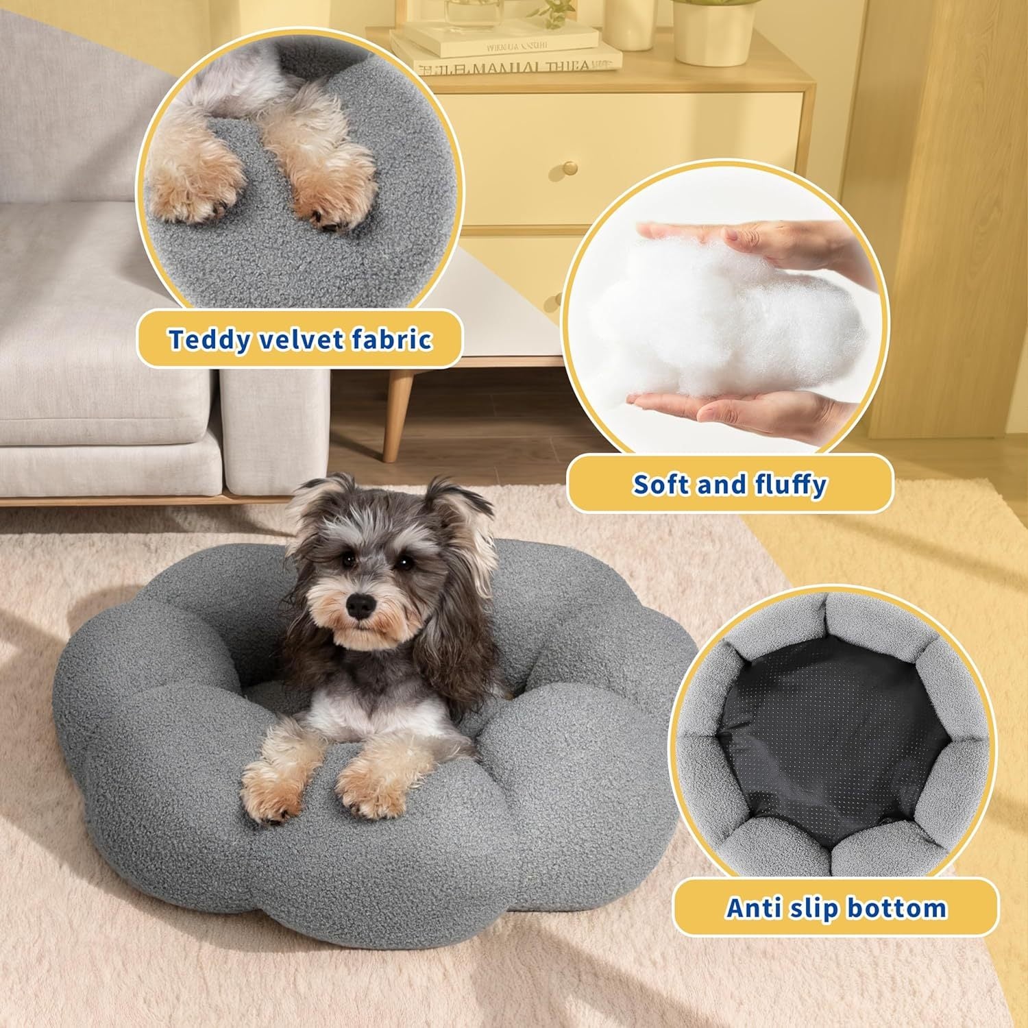 Calming Cat Beds For Indoor Cats Fluffy Flower Cat Dog Bed In Plush Teddy Sherpa Round Donut Cuddler Puppy Bed Non Slip Machine Washable Pet Bed - FURRY WHOOF