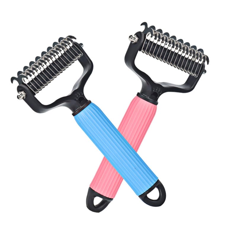 Upgraded Pet Safe Dematting Comb For Dogs Cats Deshedding Undercoat Rake With Double - Sided Stainless Steel Teeth Dogs Cats Grooming Brush For Detangling Thinning Shedding - FURRY WHOOF