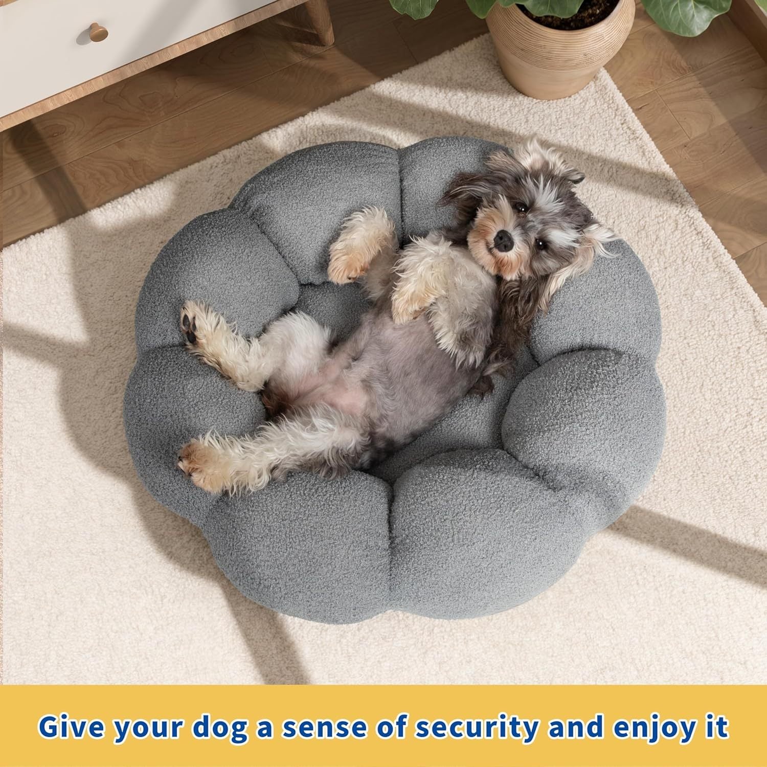 Calming Cat Beds For Indoor Cats Fluffy Flower Cat Dog Bed In Plush Teddy Sherpa Round Donut Cuddler Puppy Bed Non Slip Machine Washable Pet Bed - FURRY WHOOF