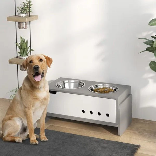 Elevated Dog Bowls, 3 Height Adjustable Raised Dog Bowls W Slow Feeder Mat, Stand, For Medium To Extra Large Dogs - FURRY WHOOF