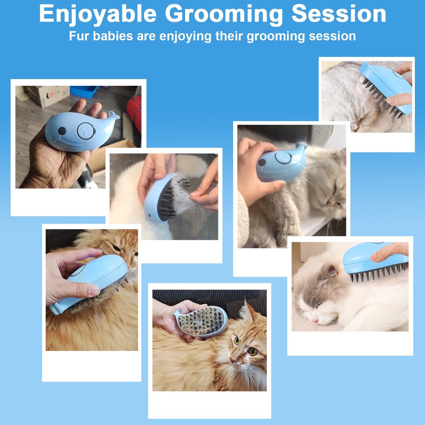 Cat Steam Brush For Shedding - Steamy Cat Brush For Indoor Cats, Cat Hair Steam Brush For Massage, Spritz Defur Comb For Cats, Pet Steamer For Dogs - FURRY WHOOF