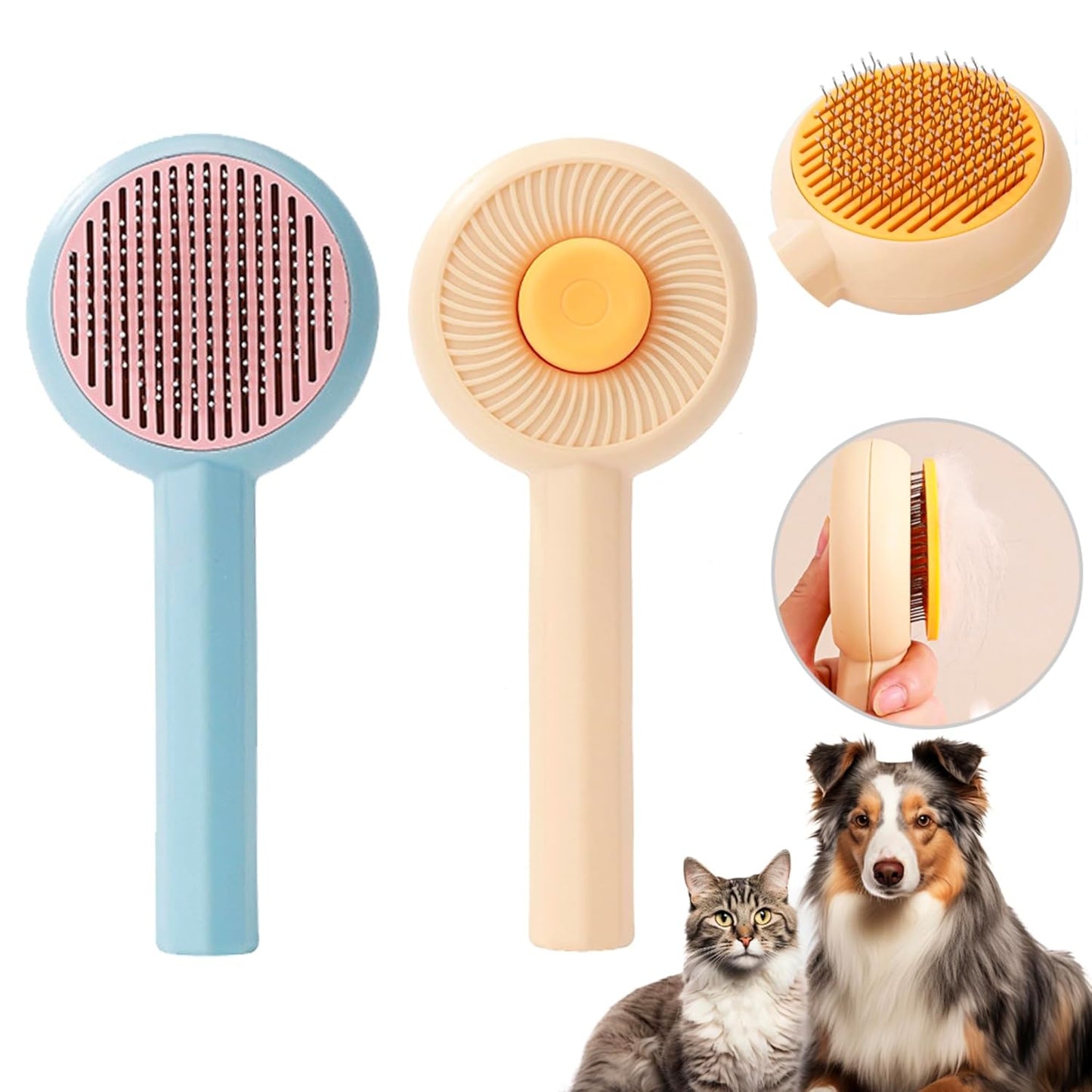 Cat Grooming Brushes Pet Hair Cleaner Brush Pet Massage Brushes For Cats Dogs With Self - Cleaning Button Pet Shedding Brush For Removing Tangles Loose Fur - FURRY WHOOF