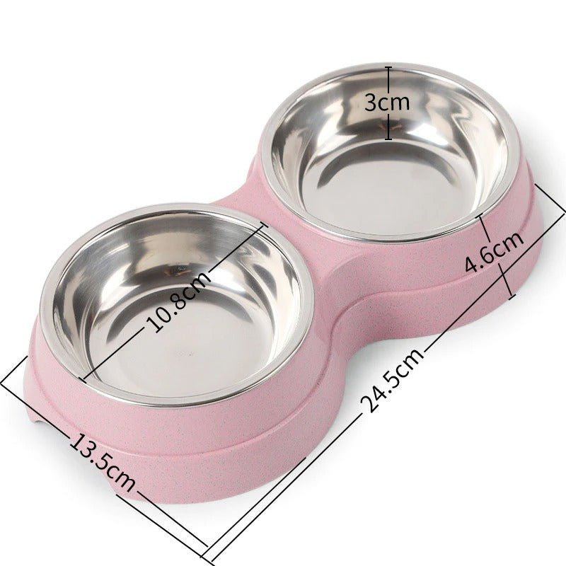 Double Pet Bowls Dog Food Water Feeder Stainless Steel Pet Drinking Dish Feeder Cat Puppy Feeding Supplies Small Dog Accessories - FURRY WHOOF