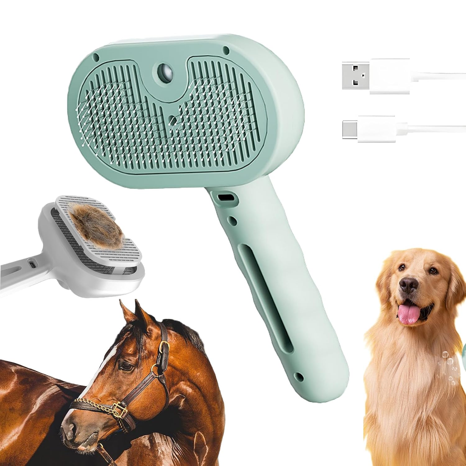 2025 New Chevaroo Horse Steam Brush, Chevaroo 3 - in - 1 Self - Cleaning Steam Pet Brush For Shedding, Pet Steam Brush, Silicone Bristle Head 360 Rotating Pet Steam Brush - FURRY WHOOF