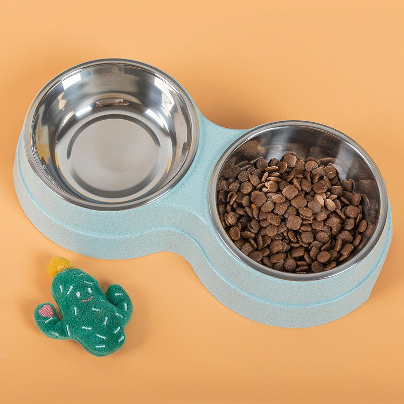 Double Pet Bowls Dog Food Water Feeder Stainless Steel Pet Drinking Dish Feeder Cat Puppy Feeding Supplies Small Dog Accessories - FURRY WHOOF