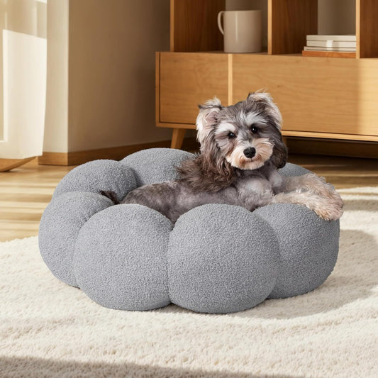 Calming Cat Beds For Indoor Cats Fluffy Flower Cat Dog Bed In Plush Teddy Sherpa Round Donut Cuddler Puppy Bed Non Slip Machine Washable Pet Bed - FURRY WHOOF