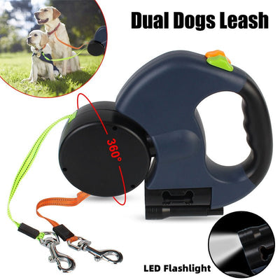 Retractable Dog Leash For Small Dogs Reflective Dual Pet Leash Lead 360 Swivel No Double Dog Walking Leash With Lights Pet Products - FURRY WHOOF