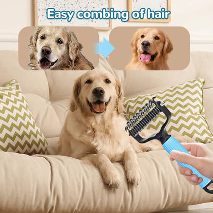 Upgraded Pet Safe Dematting Comb For Dogs Cats Deshedding Undercoat Rake With Double - Sided Stainless Steel Teeth Dogs Cats Grooming Brush For Detangling Thinning Shedding - FURRY WHOOF