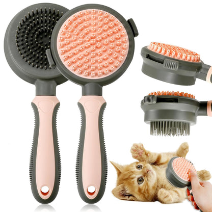 2 In 1 Double Side Cat Brushes For Indoor Cats Shedding Cat Grooming Supplies Cat Comb With Release Button Pet Supplies Flea Comb Slicker Brush For Dogs Hair Removal Massage - FURRY WHOOF