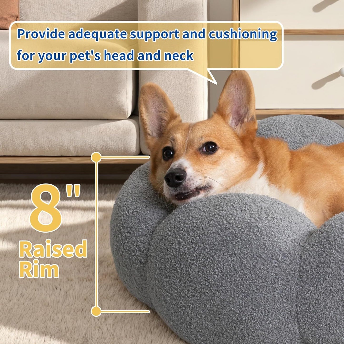 Calming Cat Beds For Indoor Cats Fluffy Flower Cat Dog Bed In Plush Teddy Sherpa Round Donut Cuddler Puppy Bed Non Slip Machine Washable Pet Bed - FURRY WHOOF
