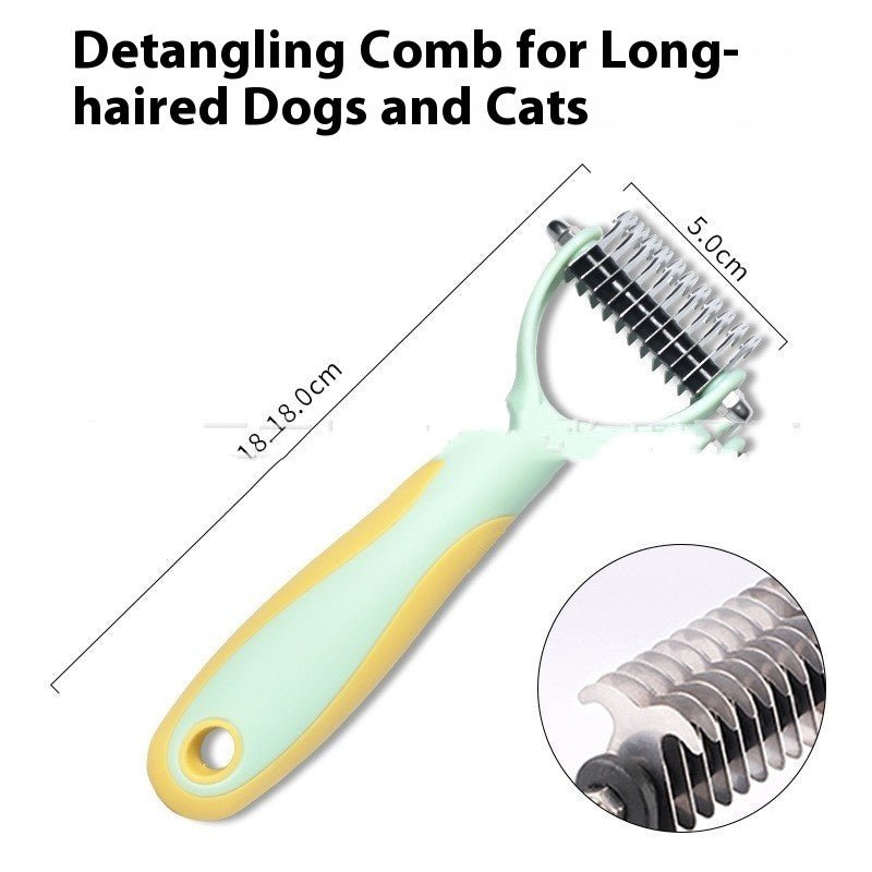 Pets Fur Knot Cutter Dog Grooming Shedding Tools Pet Cat Hair Removal Double - sided Comb Brush - FURRY WHOOF
