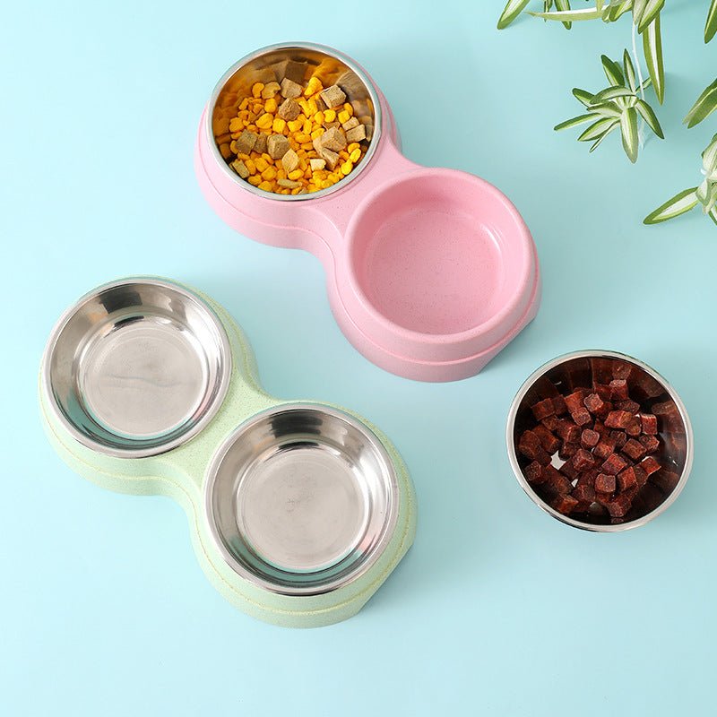 Double Pet Bowls Dog Food Water Feeder Stainless Steel Pet Drinking Dish Feeder Cat Puppy Feeding Supplies Small Dog Accessories - FURRY WHOOF
