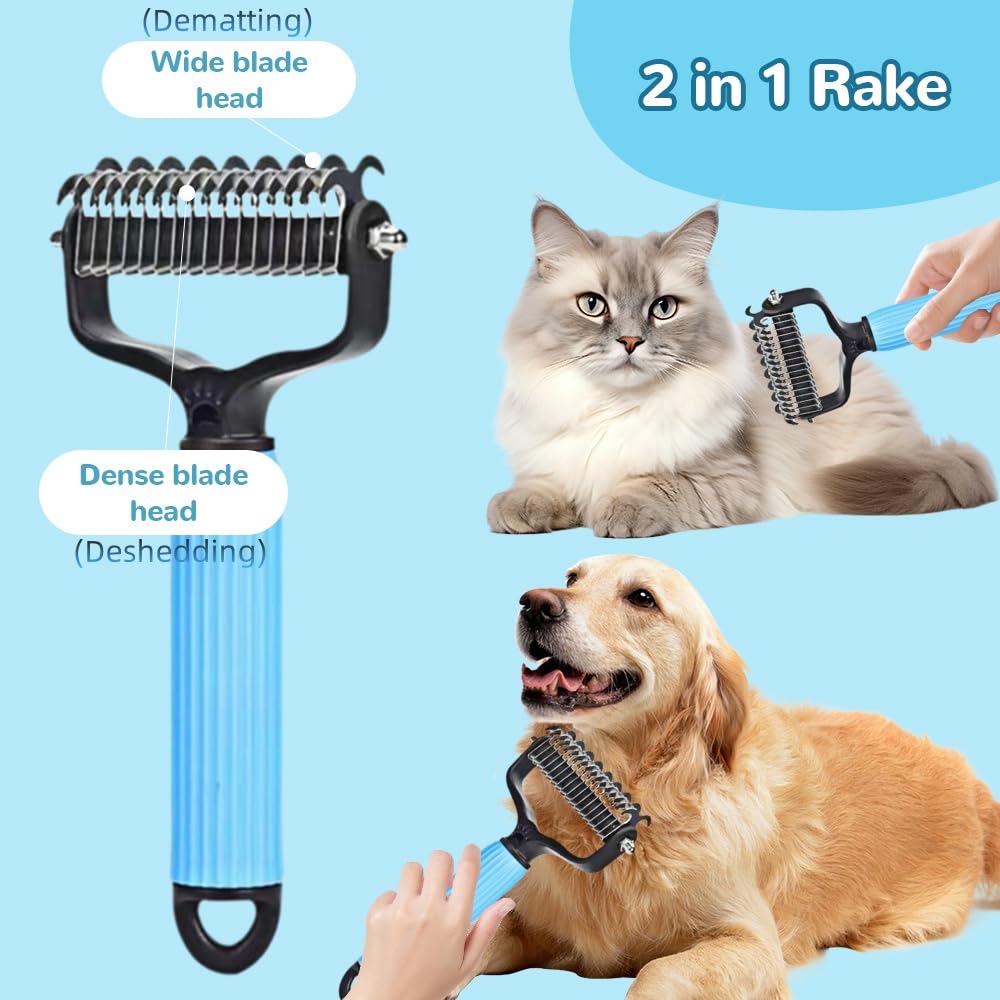 Upgraded Pet Safe Dematting Comb For Dogs Cats Deshedding Undercoat Rake With Double - Sided Stainless Steel Teeth Dogs Cats Grooming Brush For Detangling Thinning Shedding - FURRY WHOOF